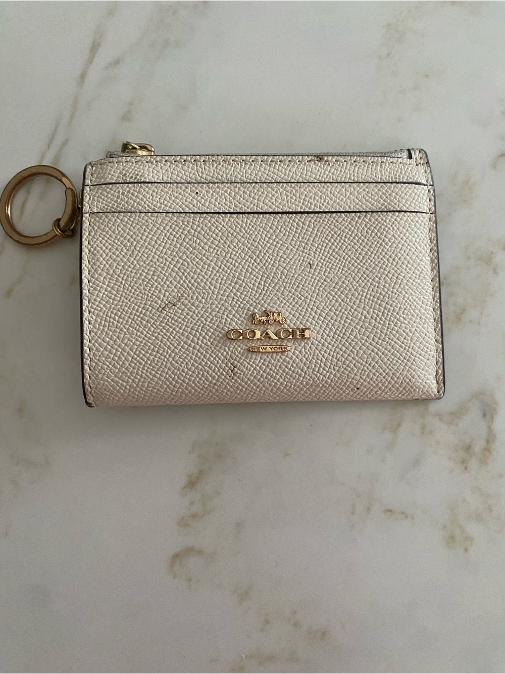 Coach Metallic Cream Card Holder with Gold Key Ring